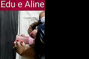 aline sucks cock and takes cumshot in glory hole for cuckold