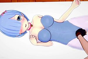 Rem of the gaming channel Curvy rem maid dresses up as a rabbit girl and has some fun on the bed
