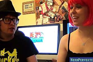 Nerdy brunette pornstar in socks.