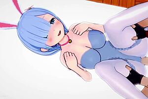 Rem of the gaming channel Curvy rem maid dresses up as a rabbit girl and has some fun on the bed