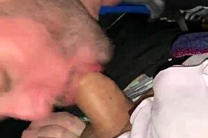 redhead rough blowjob in car with pastor, public facial cum