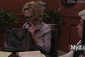 Busty tutor helps frustrated teen student with lessons