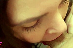 close up pov blowjob with cum in mouth, sucking cock sensually