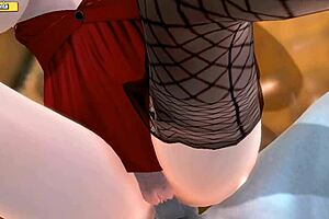 in this hentai 3d, an asian babe rides a blonde goddess in cowgirl, getting anal and creampie