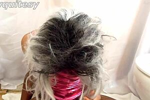 Cute femboy trap in leotard pantyhose strokes a massive ebony shaft solo