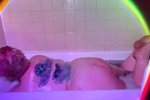 cute bbw in the bath, naked and wet, spying on herself
