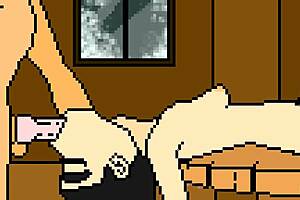 pixel artist in Skyrim-inspired pixel hentai giving food to_newbound Khajiit prisoner in Skyrim inspired pixel hentai