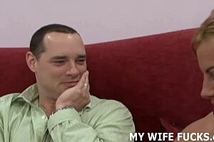 Accepting Cuckold Role in Femdom Blowjob Scene.