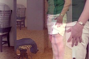 Redhead wife soaks jeans outdoors