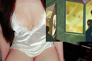 Busty cosplayer in bodysuit gives sensual massage