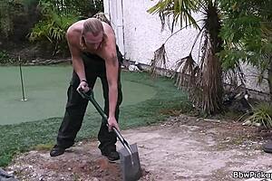 Busty blonde takes a blowjob then gets doggy style pounded