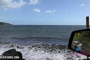 Ariel Grace gives blowjob, handjob, and footjob before fucking in Hawaii POV style.