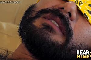 blindfolded gay bear avi strider jerks off solo big cock