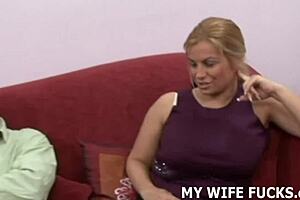 Accepting Cuckold Role in Femdom Blowjob Scene.