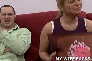 Accepting Cuckold Role in Femdom Blowjob Scene.