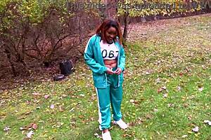 nina rivera in squid games cosplay gets fucked outside by big black cock