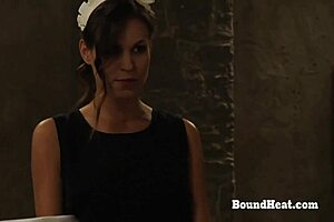 Disappeared on arrival lesbian maid kneeling to serve her dominant mistress