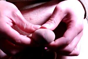 Tie up my cock tightly in black pantyhose for masturbation.