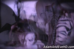 Babe In Costumes Receives Handjob And Blowjob In Group