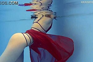 Russian Brunette Marfa Shows Perfect Body While Swimming Naked Underwater Outdoors
