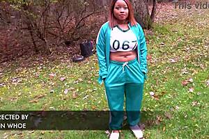 nina rivera in squid games cosplay gets fucked outside by big black cock