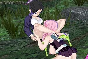 Shinobu and Mitsuri's Futanari Hentai Blowjob Frenzy!