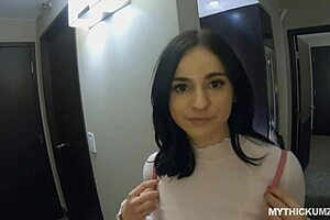 Violet Rain shows off deepthroat skills during the scene that takes place in the bathroom