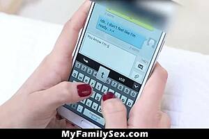 Romantic scene of the hot brunnetr step sister with her boyfriend