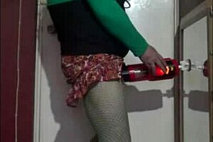 Crossdresser Inserts Machine for Cum