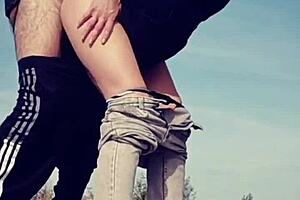 She gives a blowjob then bends over for doggystyle on the road.