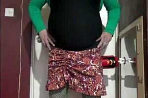 Crossdresser Inserts Machine for Cum