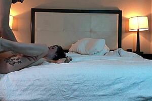 Hot tatted petite beauty fucks in missionary position