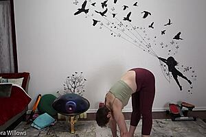 Sexy Yoga Instructor Gives Jerk Off Instructions with Shaved Pussy