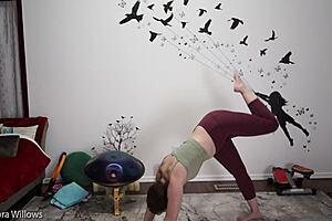 Sexy Yoga Instructor Gives Jerk Off Instructions with Shaved Pussy