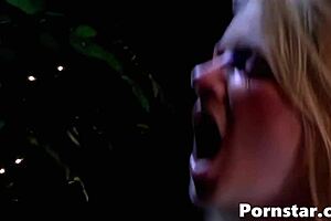 Two Big Dongs for Big-Boob Babe Vicky Vette Outdoors