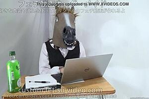 a female office worker wearing a mask whispers 'let's play'