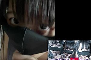Asian babe switches and sucks in a line and swallows semen