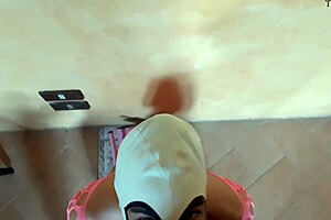 Beautiful blonde in fishnet stockings and stilettos having hardcore facef**k in POV oral sex