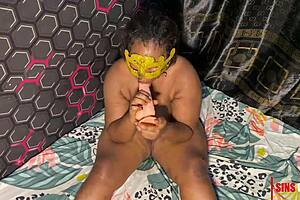 Ebony Wife Home Alone Fingers Wet Pussy with Huge Dildo Toy.