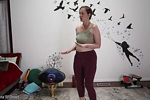 Sexy Yoga Instructor Gives Jerk Off Instructions with Shaved Pussy