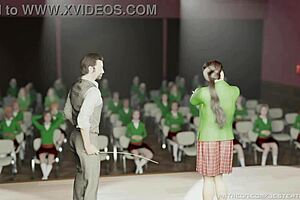 Caning and spanking in a public setting: 3D animated cartoon