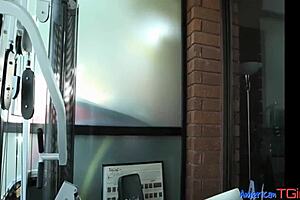 Gawky Tranny Chick Waves Her Wang Wildly at Gym