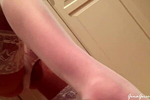 blonde teen solo in white stockings