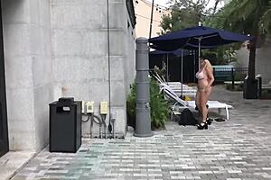 milf sports sheer bikini at public pool in clear view