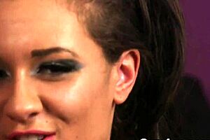 Frisky model gets cumshot on face, gulps it all!