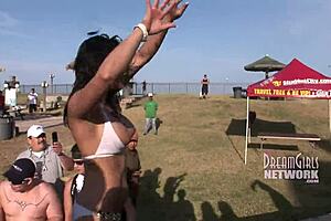 Sexy spring break fun with tit sucking and whipped cream