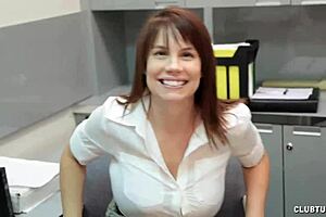 buxom milf giving pov handjob with cum on tits for young guy, wanna see?