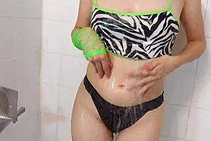 Cum through panties in shower