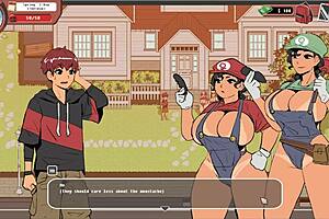 Outdoor threesome with Mario sisters in cosplay