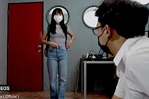 Cute Asian guest gets seduced by hotel owner while renting a room for the night.